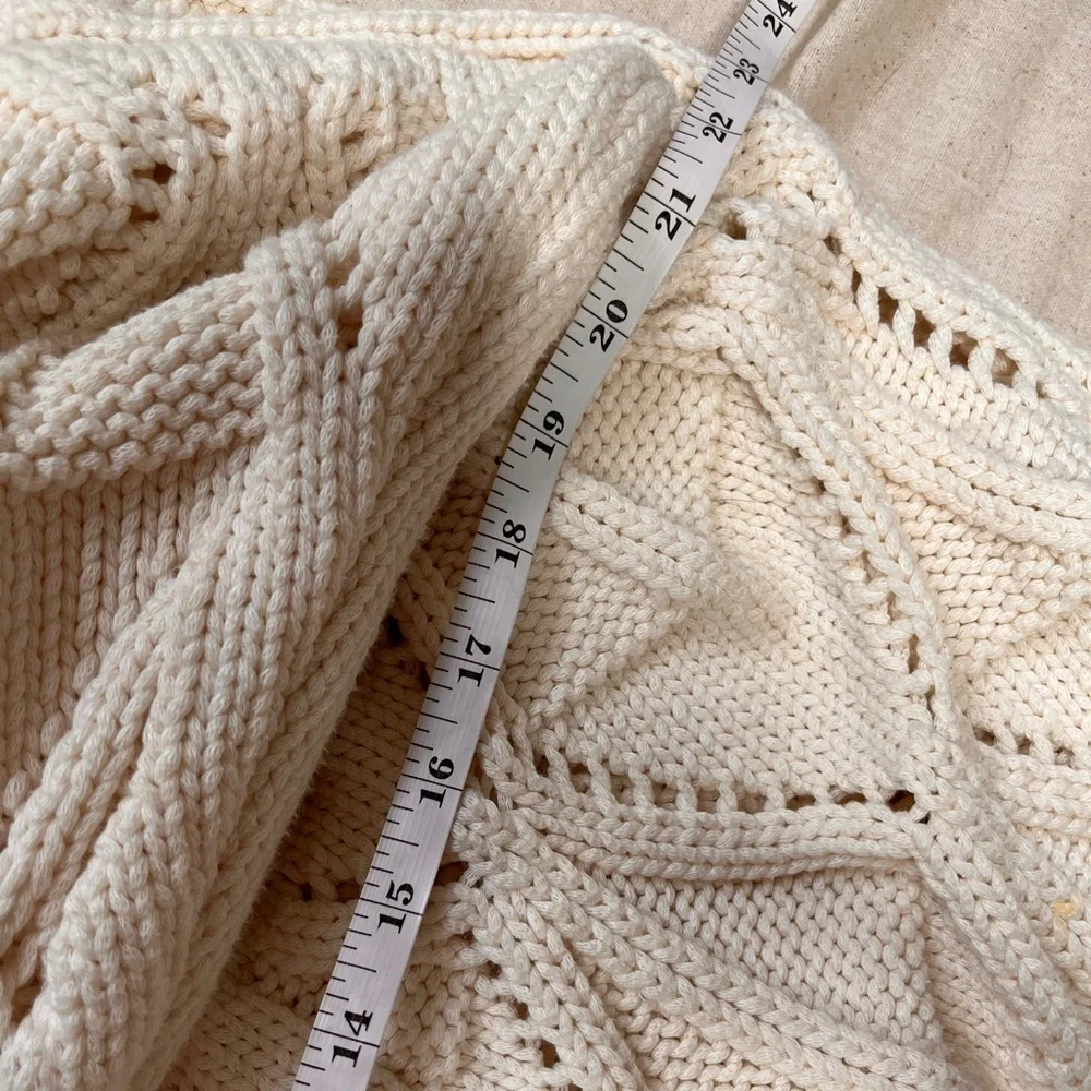 Zara Diamond Knit Cardigan Chunky Slouchy Oversized Neutral Cream Sweater S - Picture 9 of 12